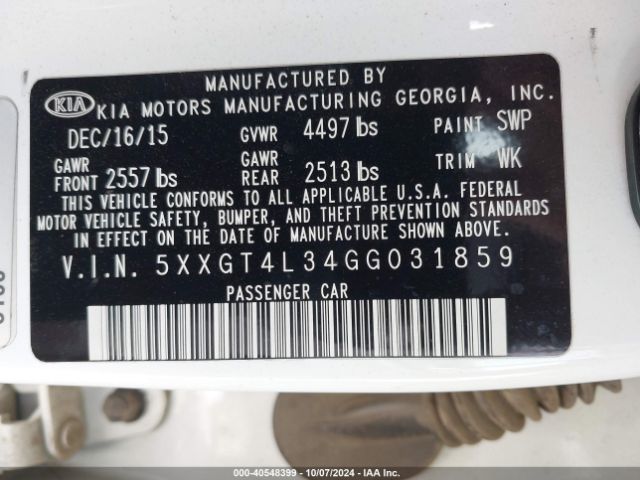 5XXGT4L34GG031859 KIA Optima Lx