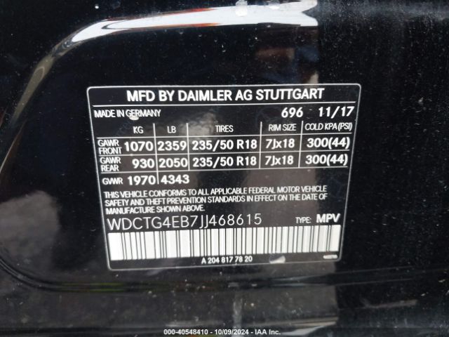 WDCTG4EB7JJ468615 Mercedes-Benz GLA 250