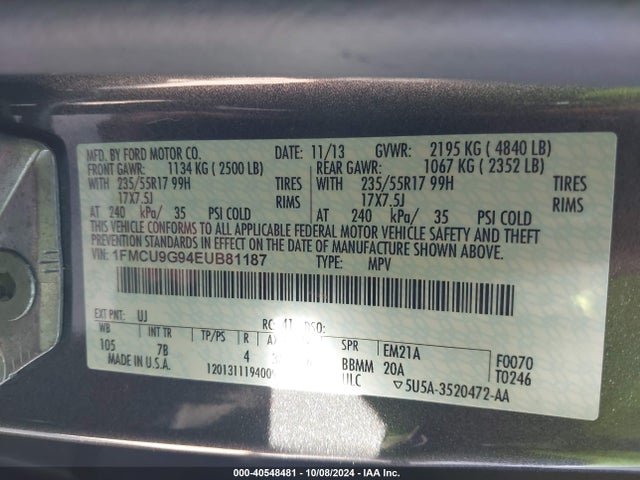 Ford ESCAPE SE 2014 1FMCU9G94EUB81187 Image 9