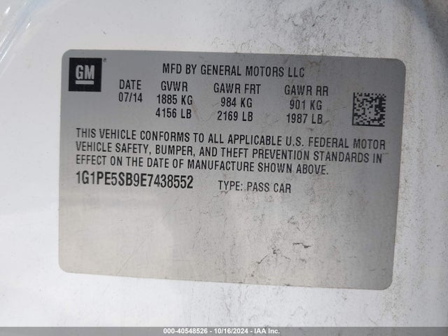 Chevrolet Cruze 2lt Auto 2014 1G1PE5SB9E7438552 Image 9