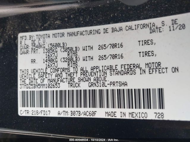3TMDZ5BN5MM102653 Toyota Tacoma Trd Off-road