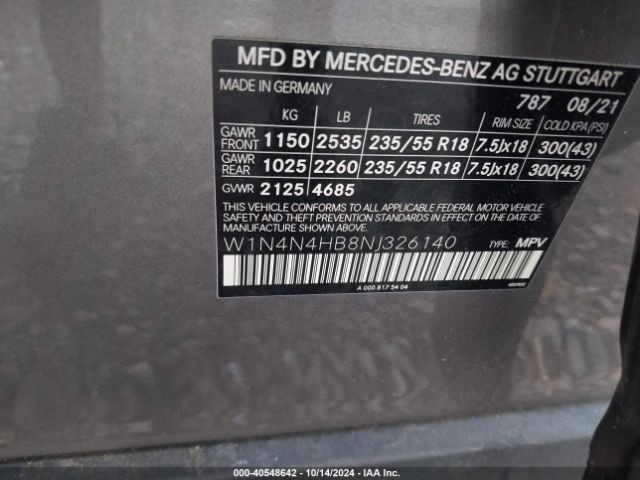 W1N4N4HB8NJ326140 Mercedes-Benz Gla 250 4matic