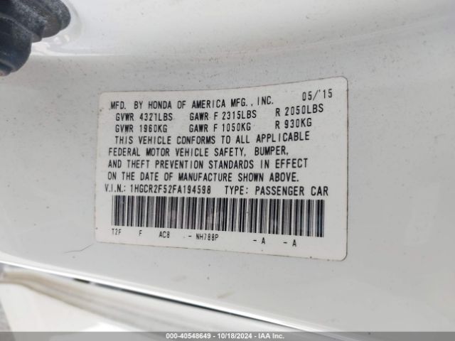 1HGCR2F52FA194598 Honda Accord Sport