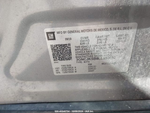 3GNCJKSB8LL150652 Chevrolet Trax Fwd Ls