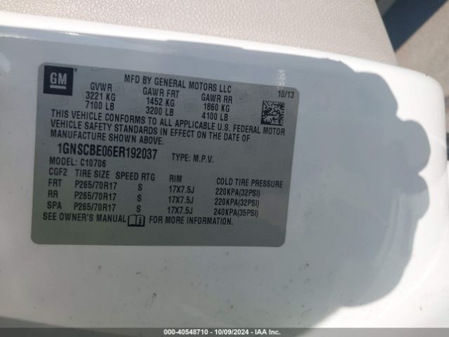1GNSCBE06ER192037 Chevrolet Tahoe Lt