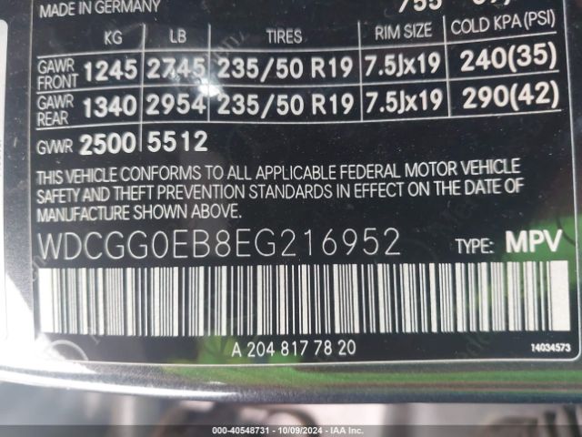 WDCGG0EB8EG216952 Mercedes-Benz Glk 250 Bluetec 4matic
