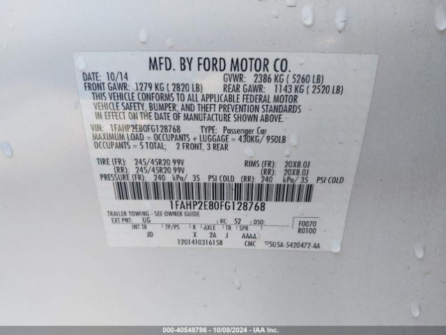 1FAHP2E80FG128768 Ford TAURUS SEL