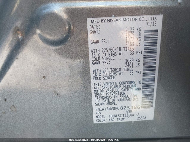 Nissan Rogue Sl 2015 5N1AT2MV0FC825486 Image 9