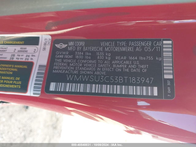 2011 MINI COOPER WMWSU3C53BT183947 Photo 8