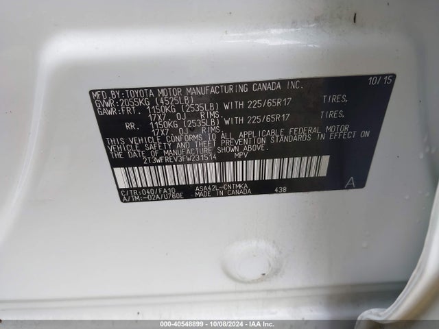 Toyota Rav4 Xle 2015 2T3WFREV3FW231514 Image 9
