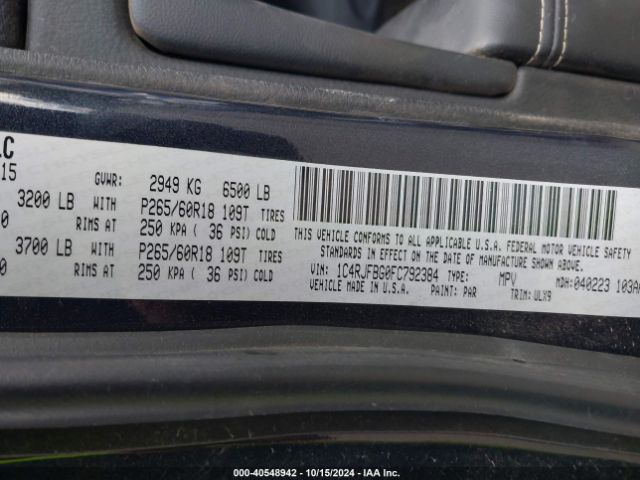 1C4RJFBG0FC792384 Jeep Grand Cherokee Limited