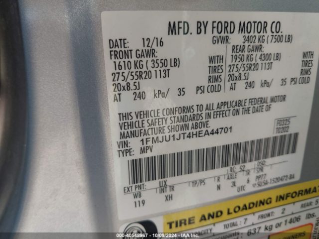 1FMJU1JT4HEA44701 Ford Expedition Xlt