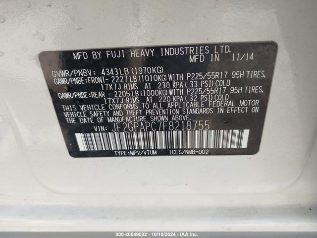 JF2GPAPC7F8218755 Subaru Xv Crosstrek 2.0i Limited