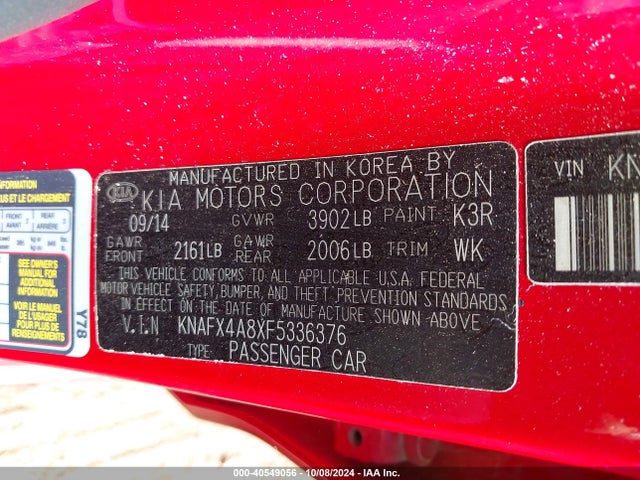 KIA FORTE EX 2015 KNAFX4A8XF5336376 Image 9
