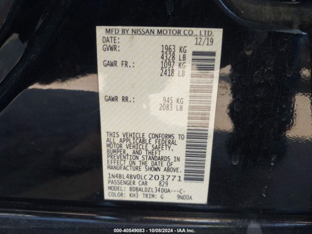 1N4BL4BV0LC203771 Nissan Altima S Fwd