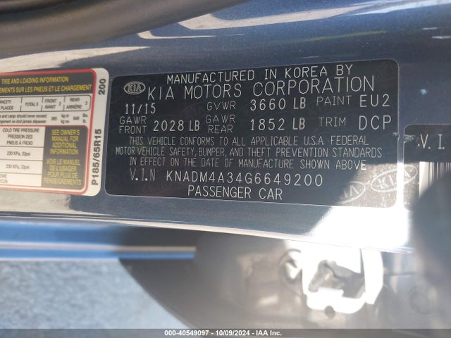 KIA RIO LX 2016 KNADM4A34G6649200 Image 9