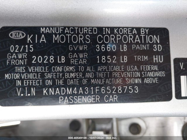 KIA RIO LX 2015 KNADM4A31F6528753 Image 9