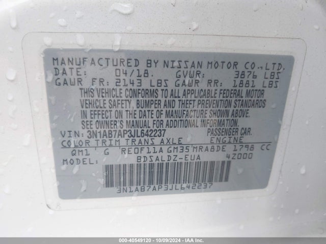 Nissan SENTRA SV 2018 3N1AB7AP3JL642237 Image 9