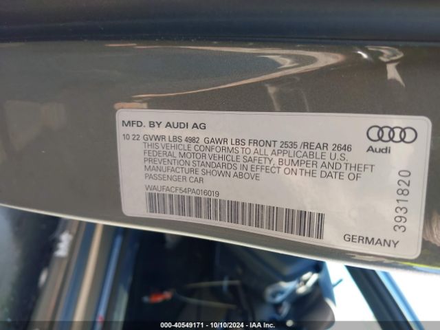WAUFACF54PA016019 Audi A5 Sportback Premium Plus 45 Tfsi S Line Quattro S Tronic