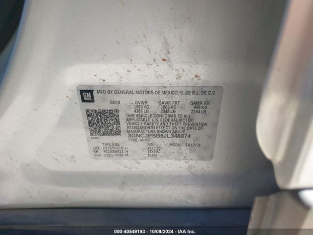 3GNCJPSB5JL348874 Chevrolet Trax Lt