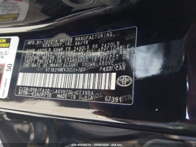 4T1B31HK4JU504701 Toyota Camry Hybrid Le