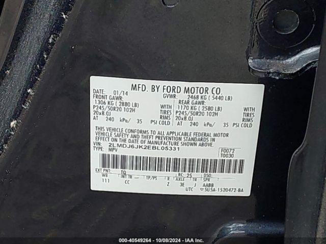 2LMDJ6JK2EBL05331 Lincoln MKX