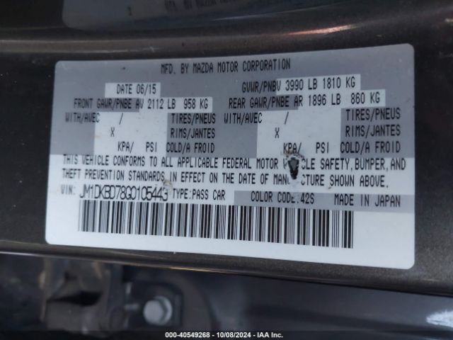 JM1DKBD78G0105443 Mazda Cx-3 Grand Touring