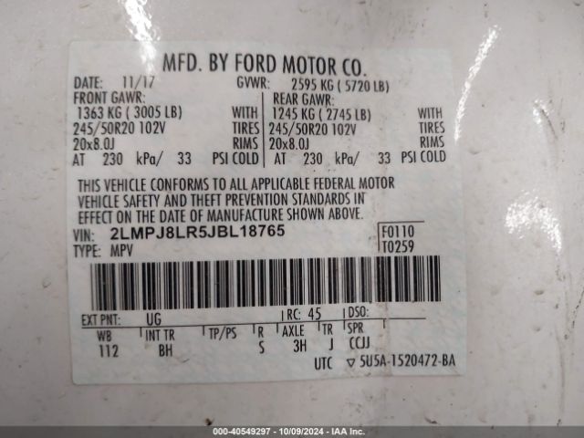 2LMPJ8LR5JBL18765 Lincoln Mkx Reserve