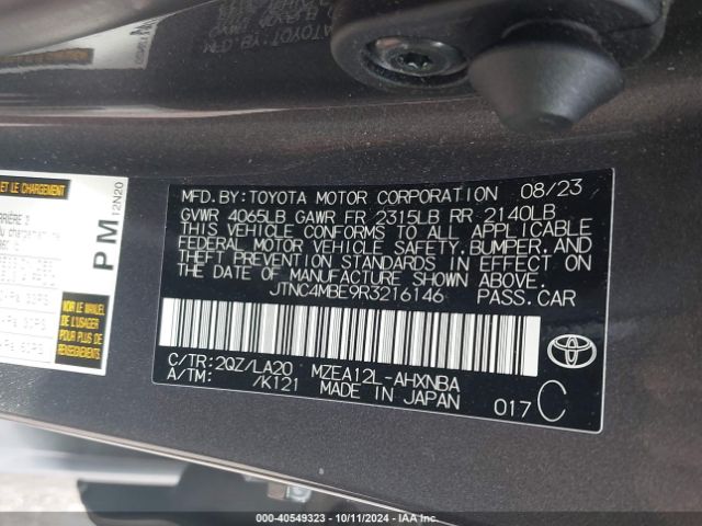 JTNC4MBE9R3216146 Toyota Corolla Xse