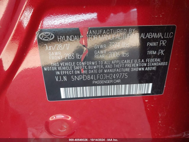Hyundai ELANTRA SEL 2018 5NPD84LF0JH249775 Image 9