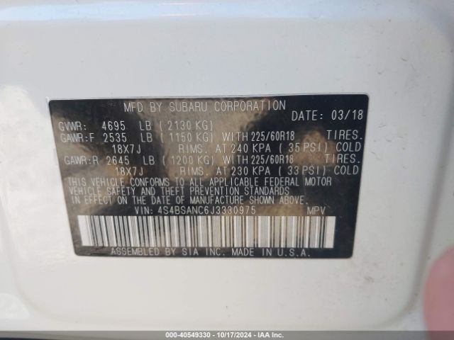 4S4BSANC6J3330975 Subaru Outback 2.5i Limited