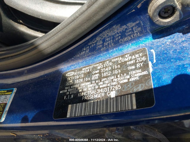 KMHCT5AE3HU317265 Hyundai ACCENT SE