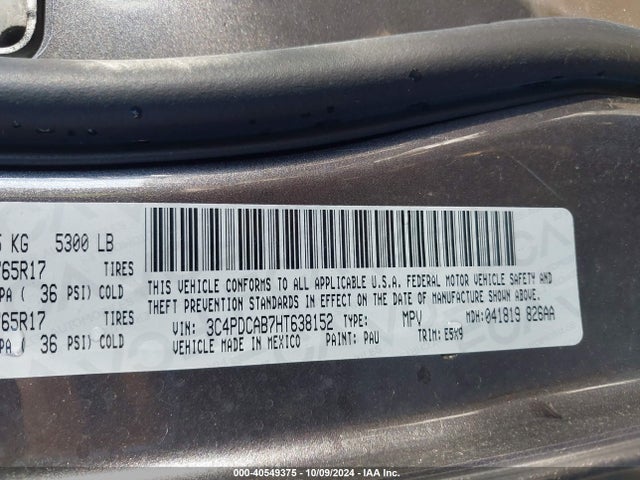 Dodge JOURNEY SE 2017 3C4PDCAB7HT638152 Image 9