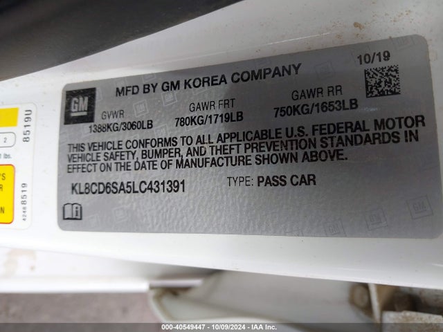 Chevrolet Spark Fwd 1lt Automatic 2020 KL8CD6SA5LC431391 Image 9