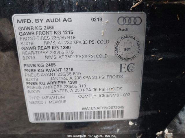 WA1CNAFY2K2072045 Audi Q5 45 Premium