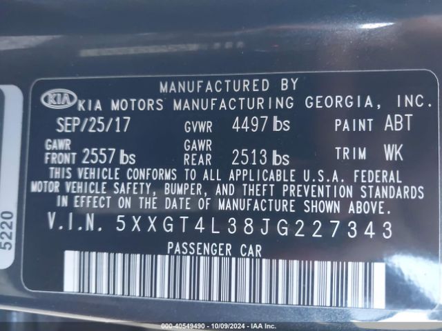 5XXGT4L38JG227343 KIA Optima S