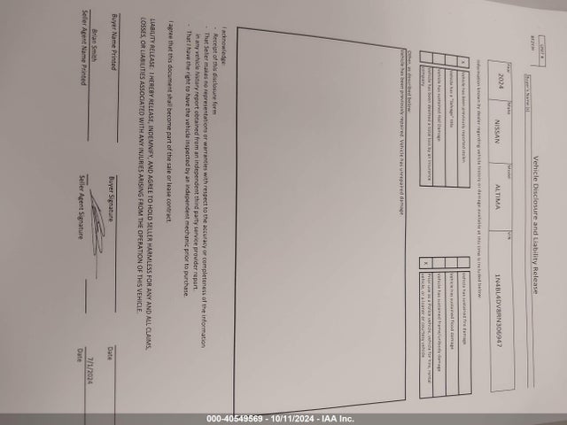 Продаж на аукціоні авто 2024 Nissan Altima Sv Fwd, vin: 1N4BL4DV8RN306947, номер лоту: 40549569