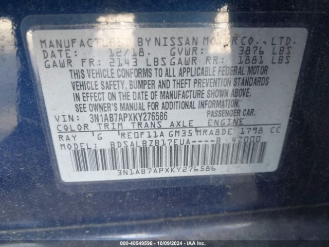 3N1AB7APXKY276586 Nissan SENTRA S
