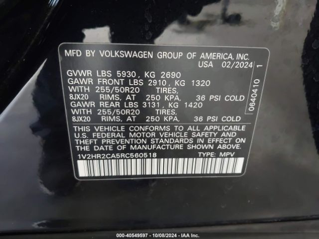 1V2HR2CA5RC560518 Volkswagen Atlas 2.0t Se W/technology