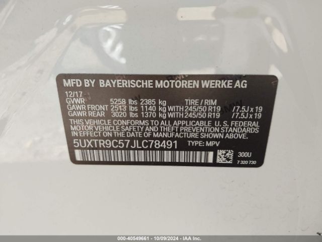 5UXTR9C57JLC78491 BMW X3 Xdrive30i