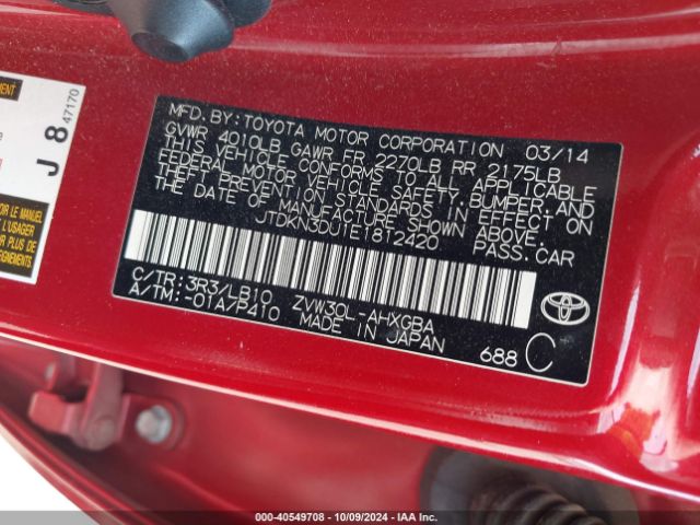 JTDKN3DU1E1812420 Toyota Prius Four