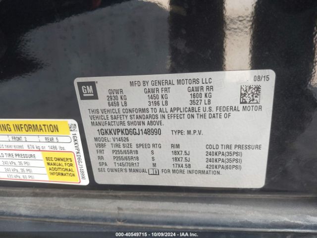 1GKKVPKD6GJ148990 GMC Acadia Sle-2