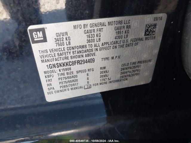 1GNSKKKC8FR294409 Chevrolet Suburban 1500 Ltz