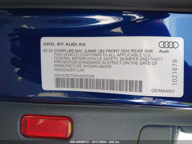 WAUCBCF54NA030208 Audi A5 Sportback Premium Plus 40 Tfsi Quattro S Tronic