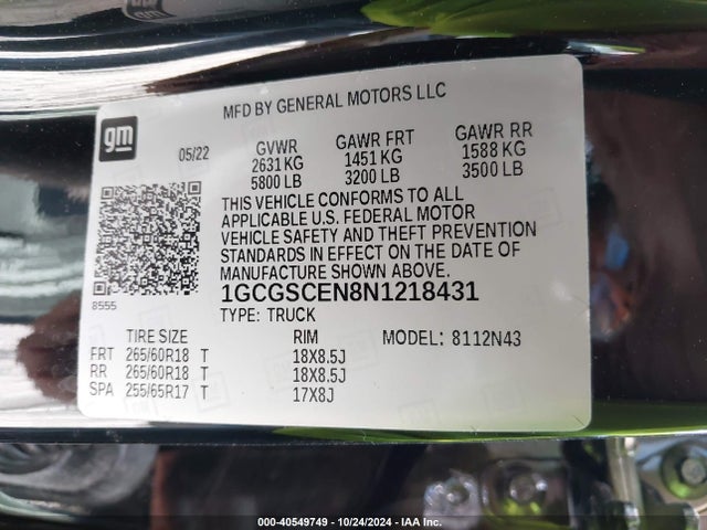 1GCGSCEN8N1218431 Chevrolet Colorado 2wd  Short Box Lt