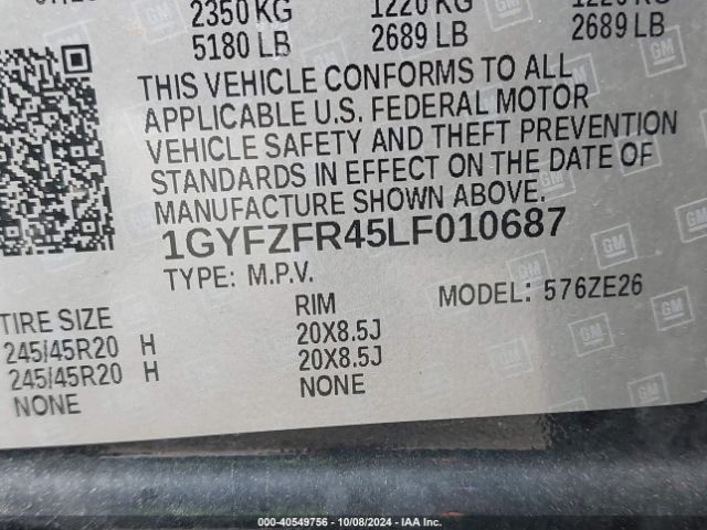 1GYFZFR45LF010687 Cadillac Xt4 Awd Sport