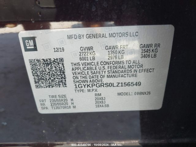 1GYKPGRS0LZ156549 Cadillac Xt6 Awd Sport