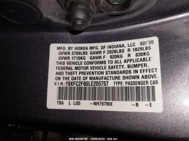 19XFC2F60LE205757 Honda Civic Lx