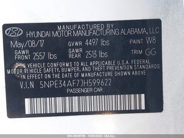 Hyundai Sonata Limited 2018 5NPE34AF7JH599622 Image 9