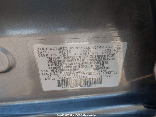 3N1CN8DV7NL848019 Nissan Versa 1.6 S Xtronic Cvt